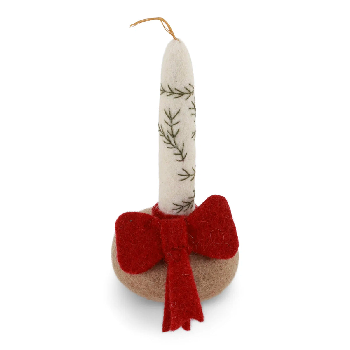 Kandelaar en kaars met rood strikje